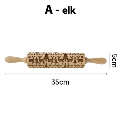 Engraved Wooden Christmas Rolling Pin for Cookies and Baking