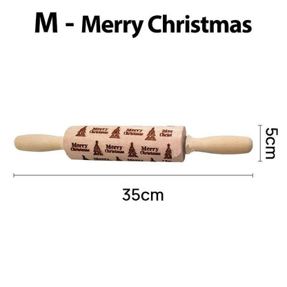 Engraved Wooden Christmas Rolling Pin for Cookies and Baking