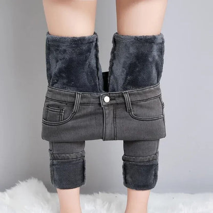 Women Thermal Jeans Winter Warm Fleece Stretch Skinny Pants