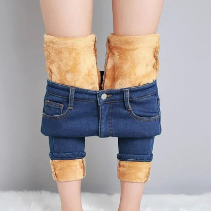 Women Thermal Jeans Winter Warm Fleece Stretch Skinny Pants