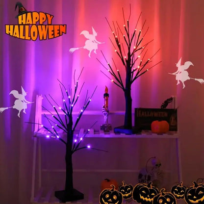 Birch Tree Lights , Orange And Purple Illuminated Halloween, Battery Powered USB Decor, Black Branch Tree Lights