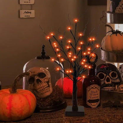 Birch Tree Lights , Orange And Purple Illuminated Halloween, Battery Powered USB Decor, Black Branch Tree Lights