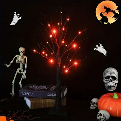 Birch Tree Lights , Orange And Purple Illuminated Halloween, Battery Powered USB Decor, Black Branch Tree Lights