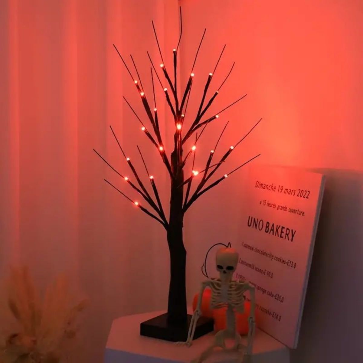 Birch Tree Lights , Orange And Purple Illuminated Halloween, Battery Powered USB Decor, Black Branch Tree Lights
