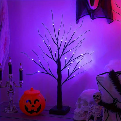 Birch Tree Lights , Orange And Purple Illuminated Halloween, Battery Powered USB Decor, Black Branch Tree Lights