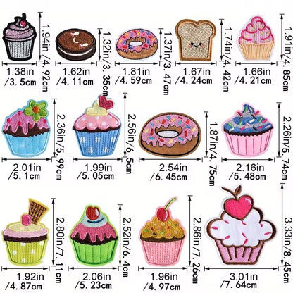 13 Piece Cupcake Embroidered Iron-On Patches Set Sweet Dessert DIY Fabric Appliques