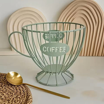 Metal Frame Coffee Capsule Storage Basket Premium Iron Base Organizer for Pods and Snacks