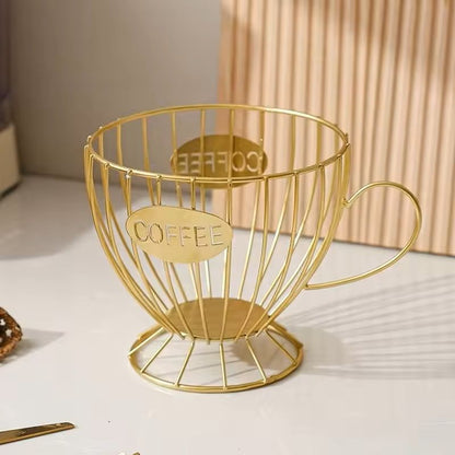 Metal Frame Coffee Capsule Storage Basket Premium Iron Base Organizer for Pods and Snacks
