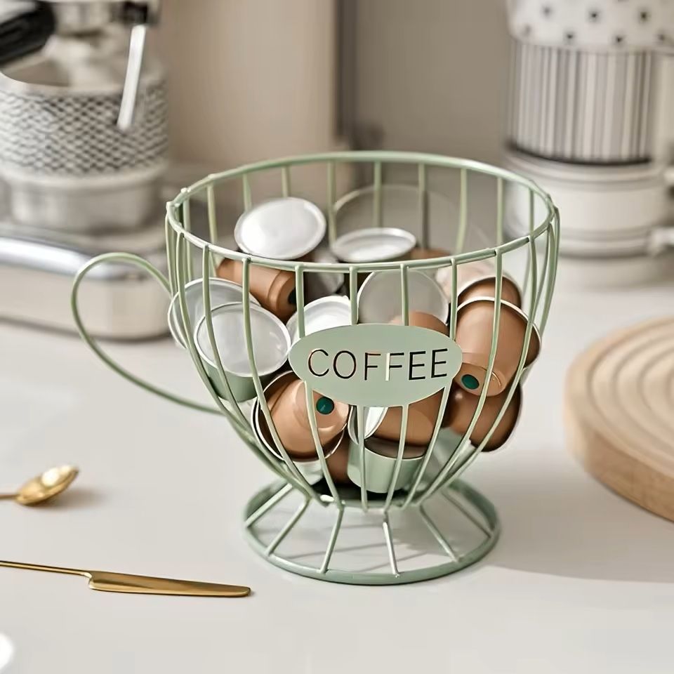 Metal Frame Coffee Capsule Storage Basket Premium Iron Base Organizer for Pods and Snacks