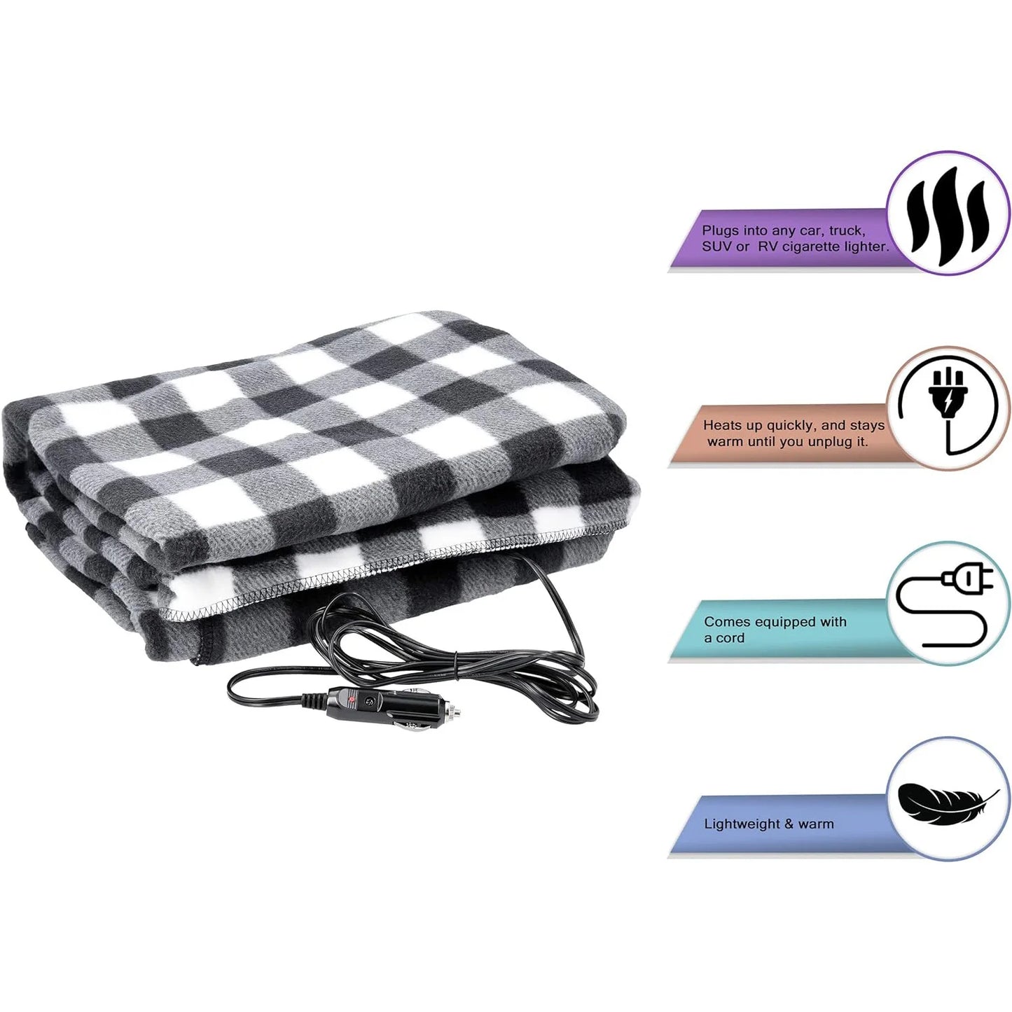Heated Fleece Travel Throw, Premium Cozy Car Heating Blanket, Constant Temperature Heating Blanket, Safety Timer