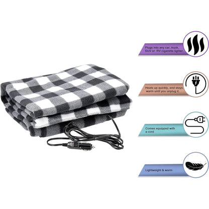 Heated Fleece Travel Throw, Premium Cozy Car Heating Blanket, Constant Temperature Heating Blanket, Safety Timer