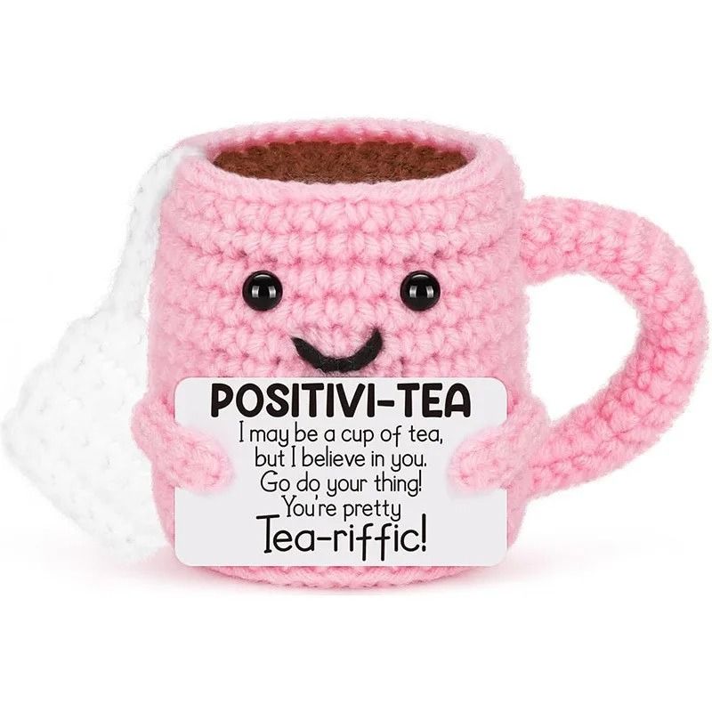 Funny Crochet Emotional Support Coffee Doll Handmade Knitted Ornament