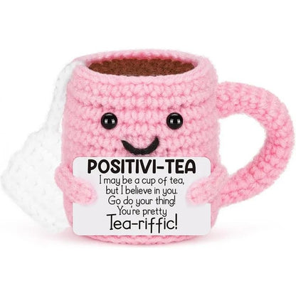 Funny Crochet Emotional Support Coffee Doll Handmade Knitted Ornament