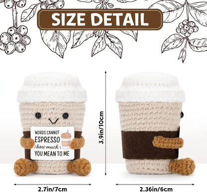 Funny Crochet Emotional Support Coffee Doll Handmade Knitted Ornament
