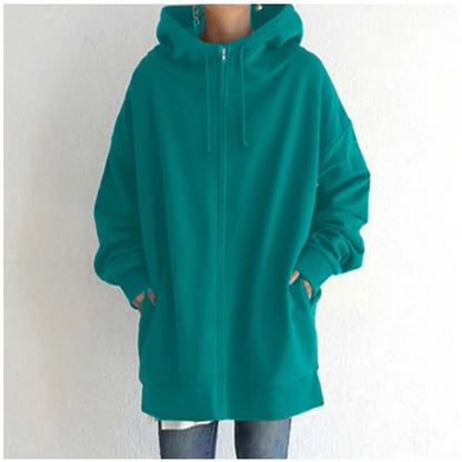 Oversized Women Hooded Coat Loose Velvet Long Sleeve Zip Up Sweatshirt