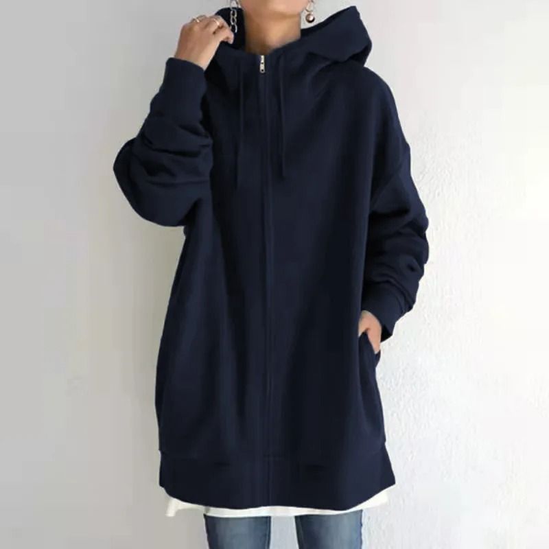 Oversized Women Hooded Coat Loose Velvet Long Sleeve Zip Up Sweatshirt