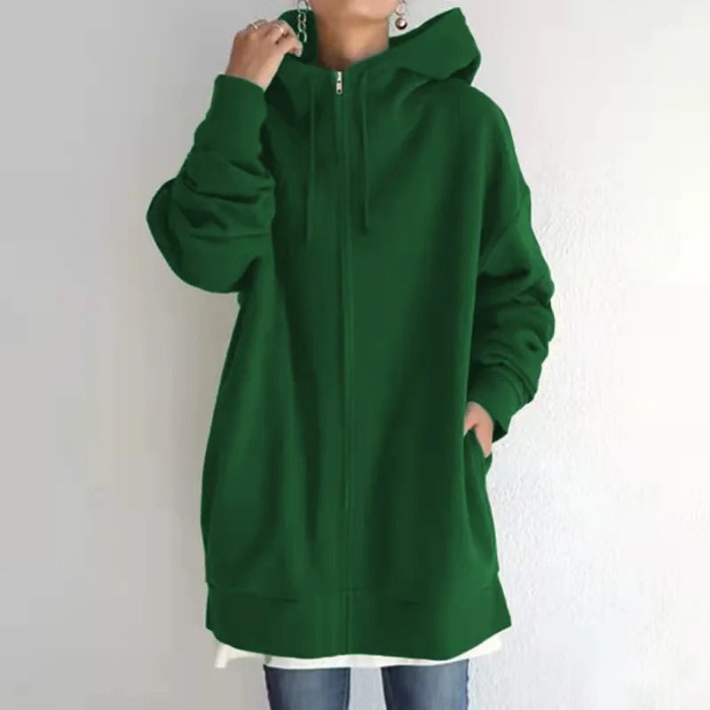 Oversized Women Hooded Coat Loose Velvet Long Sleeve Zip Up Sweatshirt