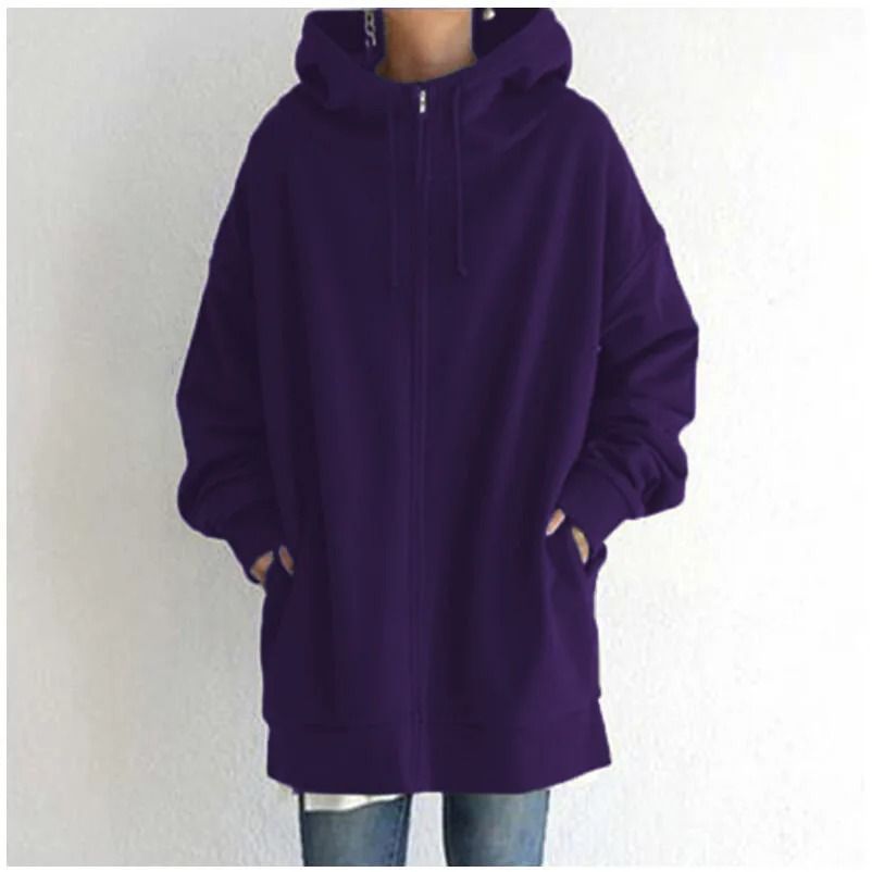 Oversized Women Hooded Coat Loose Velvet Long Sleeve Zip Up Sweatshirt