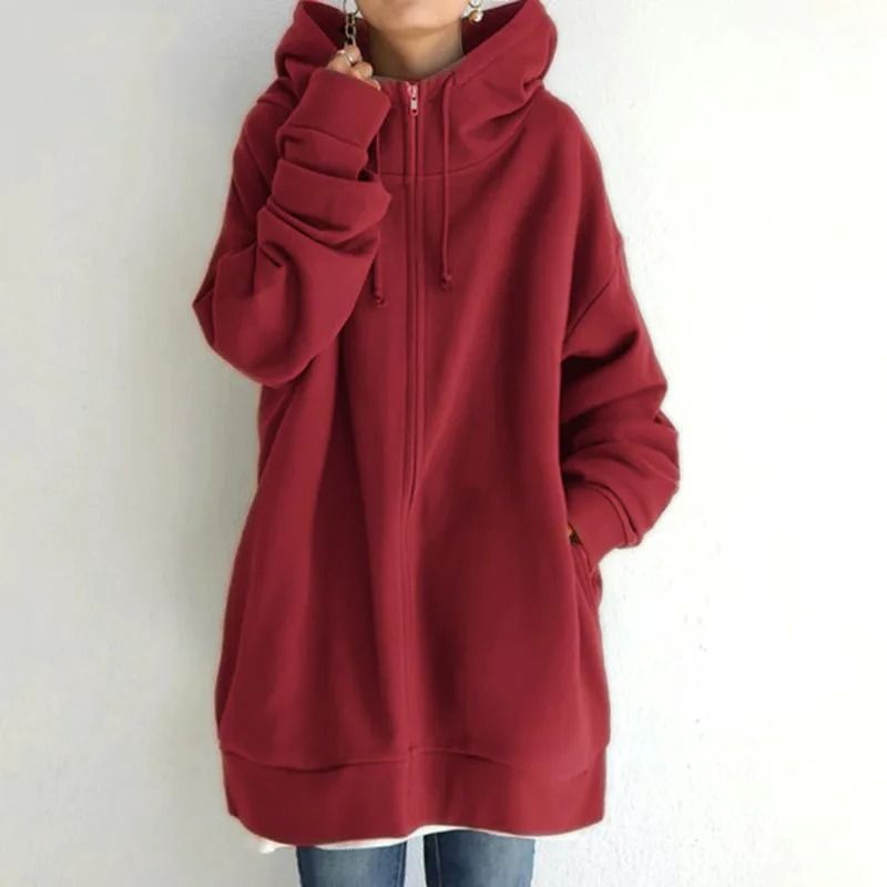 Oversized Women Hooded Coat Loose Velvet Long Sleeve Zip Up Sweatshirt
