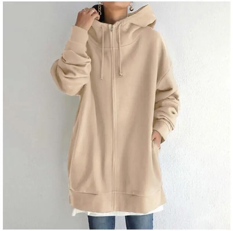 Oversized Women Hooded Coat Loose Velvet Long Sleeve Zip Up Sweatshirt