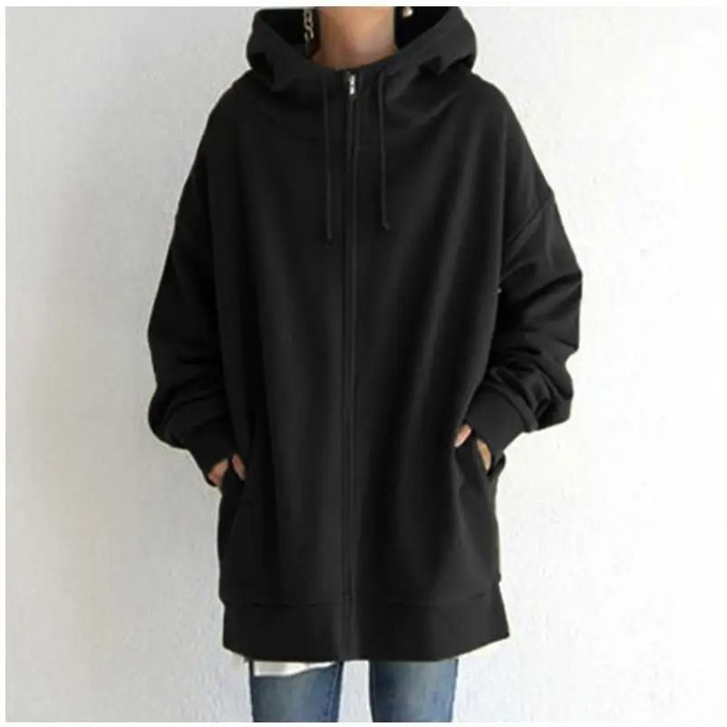 Oversized Women Hooded Coat Loose Velvet Long Sleeve Zip Up Sweatshirt