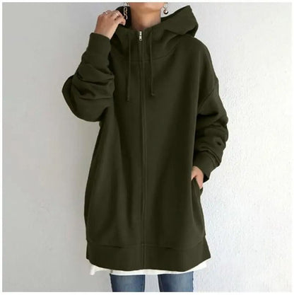 Oversized Women Hooded Coat Loose Velvet Long Sleeve Zip Up Sweatshirt