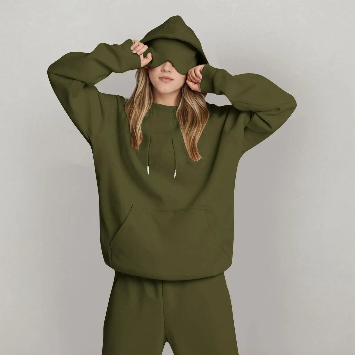 Unisex Hooded Sweatshirt with Built In Eye Mask Casual Long Sleeve Pullover