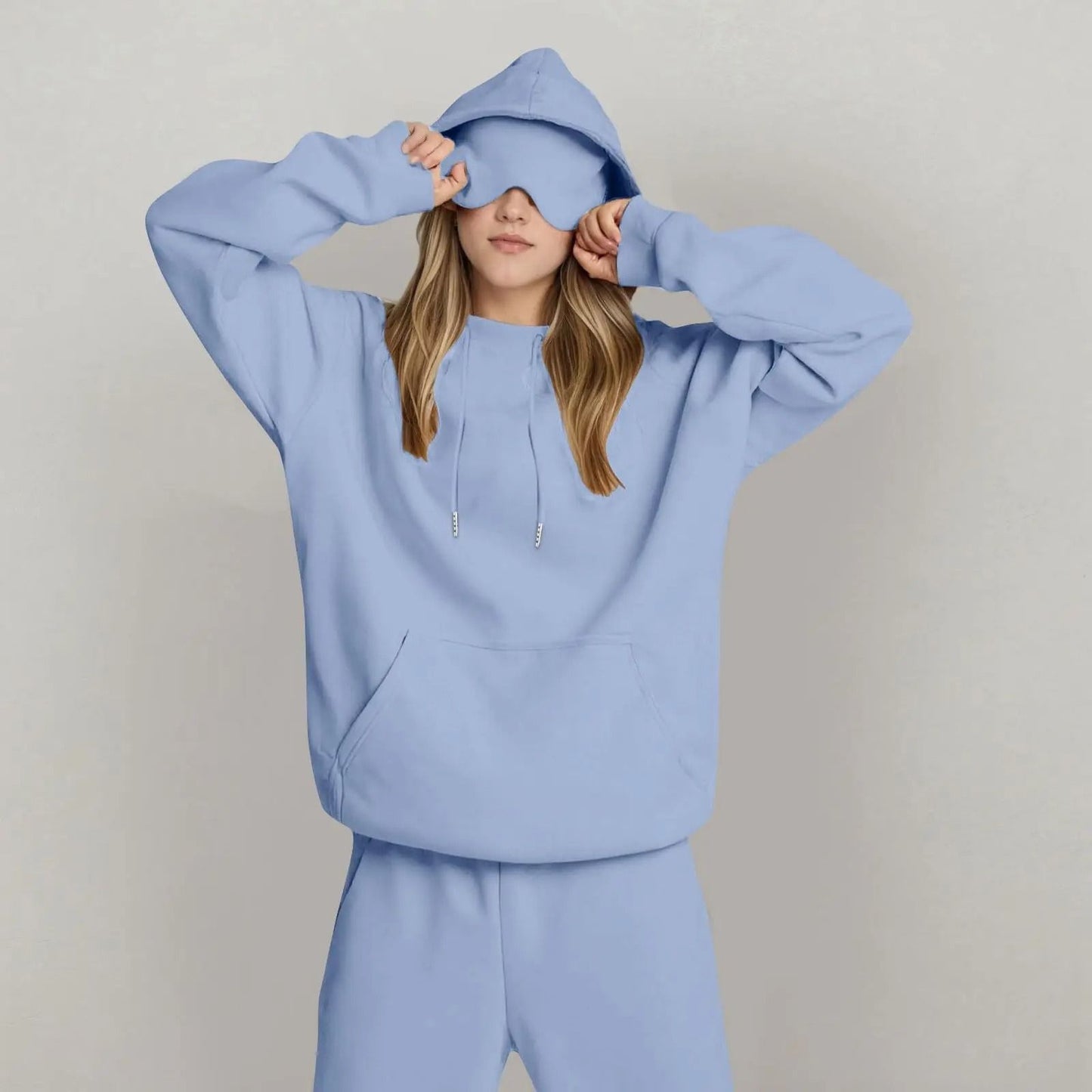 Unisex Hooded Sweatshirt with Built In Eye Mask Casual Long Sleeve Pullover