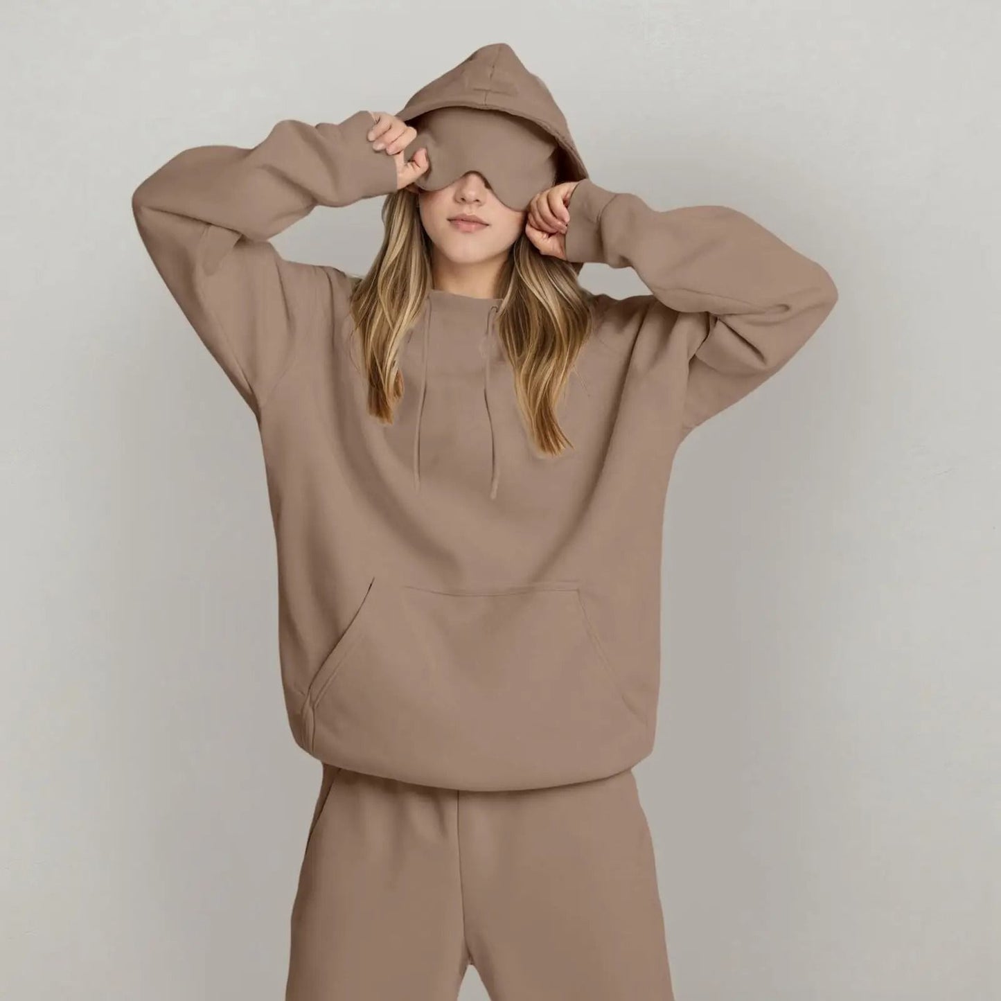 Unisex Hooded Sweatshirt with Built In Eye Mask Casual Long Sleeve Pullover