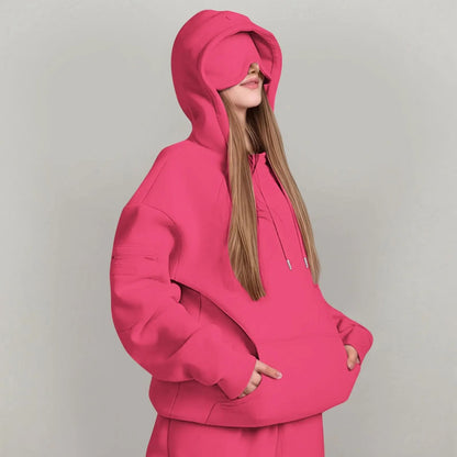 Unisex Hooded Sweatshirt with Built In Eye Mask Casual Long Sleeve Pullover