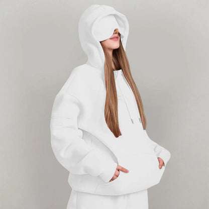 Unisex Hooded Sweatshirt with Built In Eye Mask Casual Long Sleeve Pullover