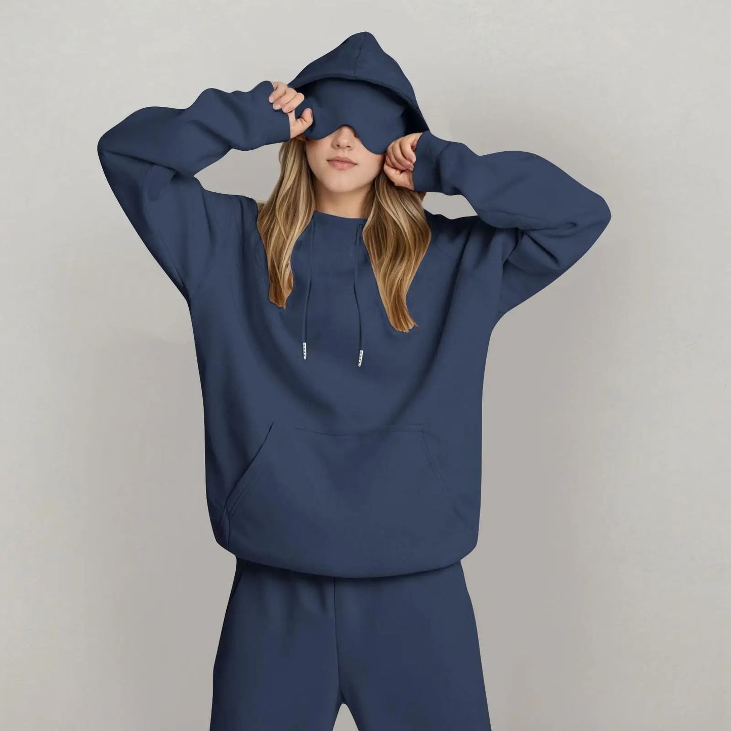 Unisex Hooded Sweatshirt with Built In Eye Mask Casual Long Sleeve Pullover