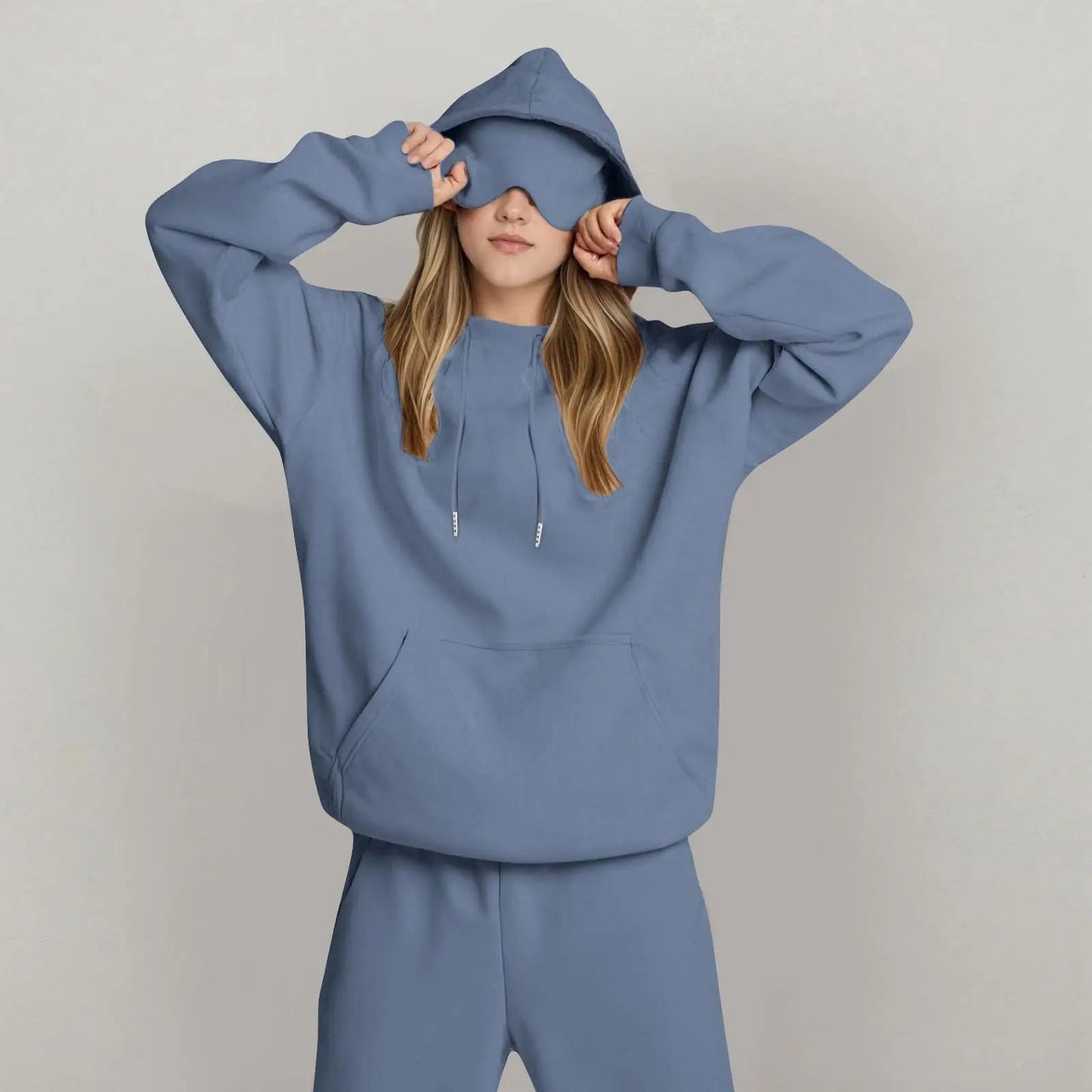 Unisex Hooded Sweatshirt with Built In Eye Mask Casual Long Sleeve Pullover