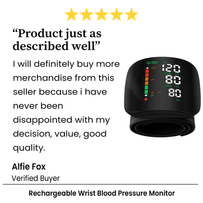 Rechargeable Wrist Blood Pressure Monitor Accurate Digital Tensiometer with Heart Rate & LED Display
