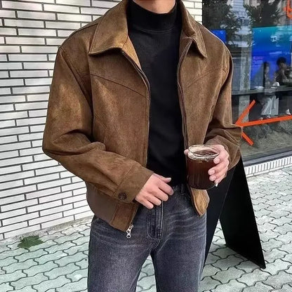 Vintage American Style Chamois Leather Jacket for Men