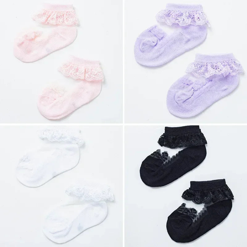 Ruffle Summer Baby Girl Socks, Toddler Lace Flower Socks, Mesh Socks for Little Girls