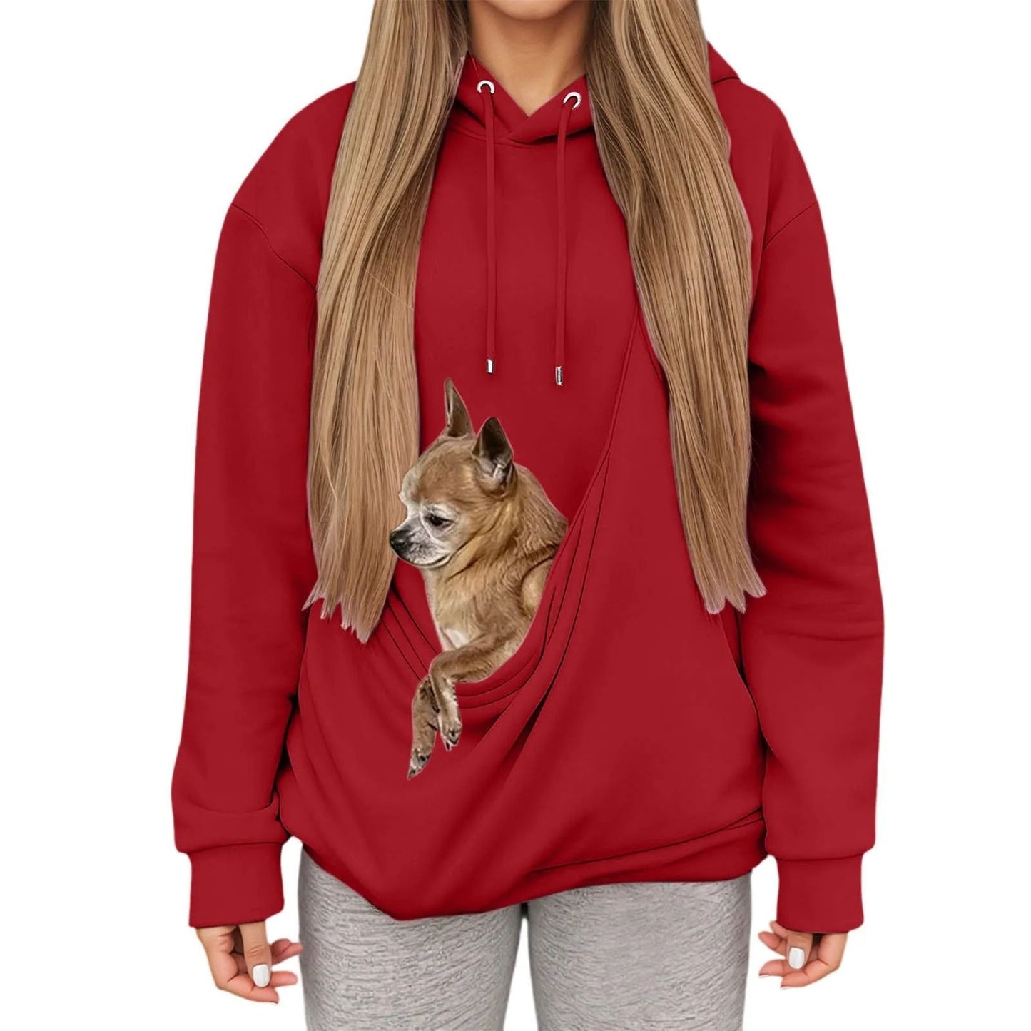 Autumn Winter Womens Hooded Sweatshirt with Pet Carrier Pocket Loose Fit Top
