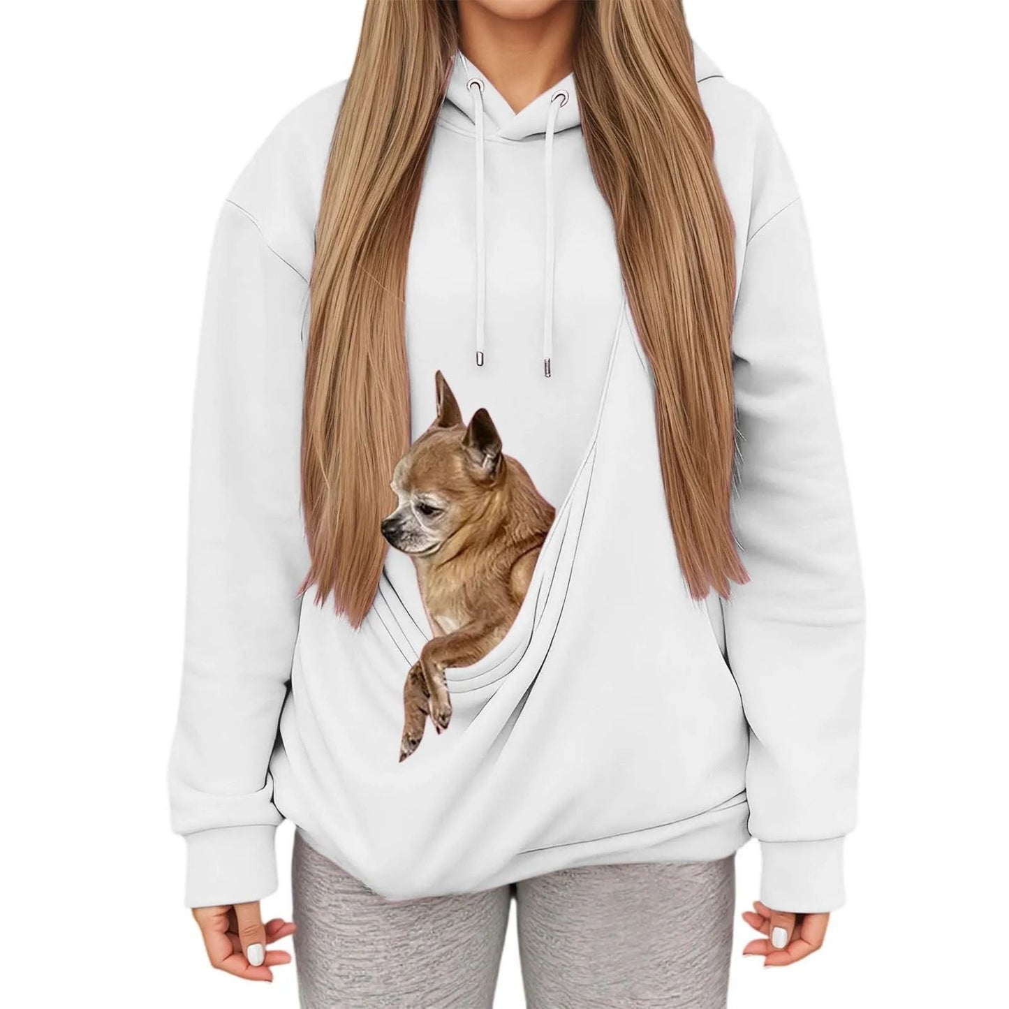 Autumn Winter Womens Hooded Sweatshirt with Pet Carrier Pocket Loose Fit Top