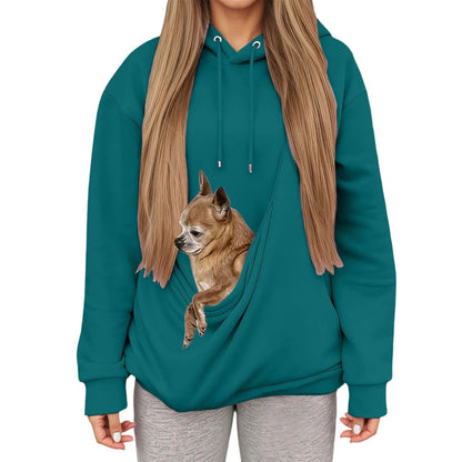 Autumn Winter Womens Hooded Sweatshirt with Pet Carrier Pocket Loose Fit Top