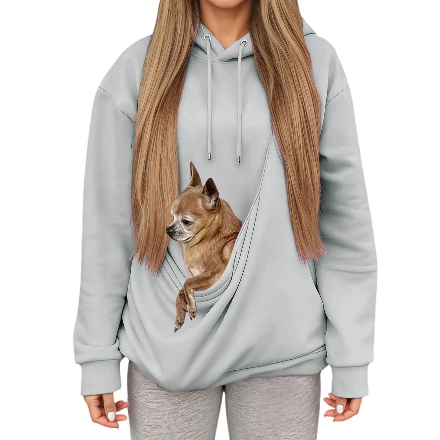 Autumn Winter Womens Hooded Sweatshirt with Pet Carrier Pocket Loose Fit Top
