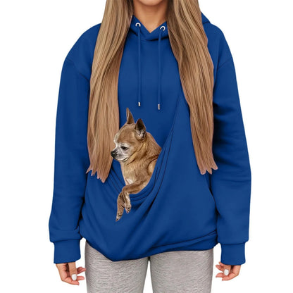 Autumn Winter Womens Hooded Sweatshirt with Pet Carrier Pocket Loose Fit Top