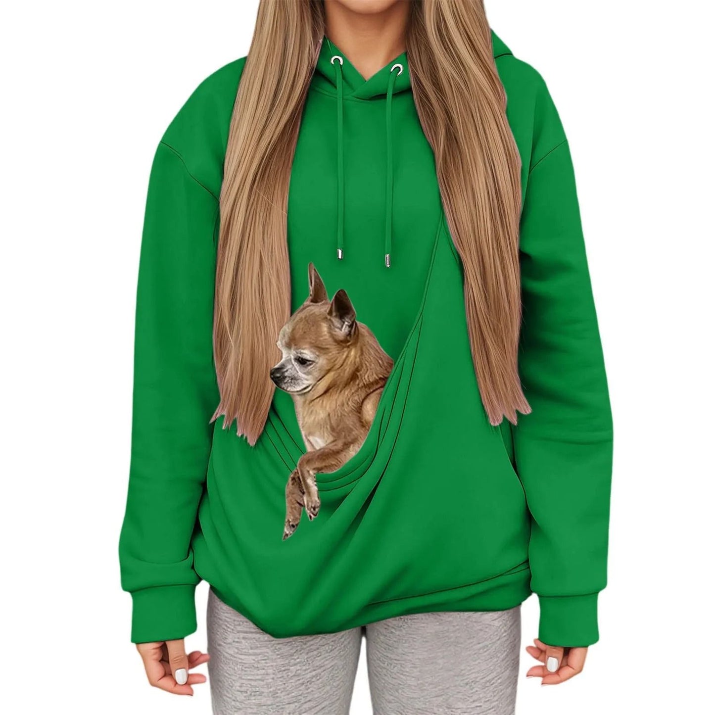 Autumn Winter Womens Hooded Sweatshirt with Pet Carrier Pocket Loose Fit Top