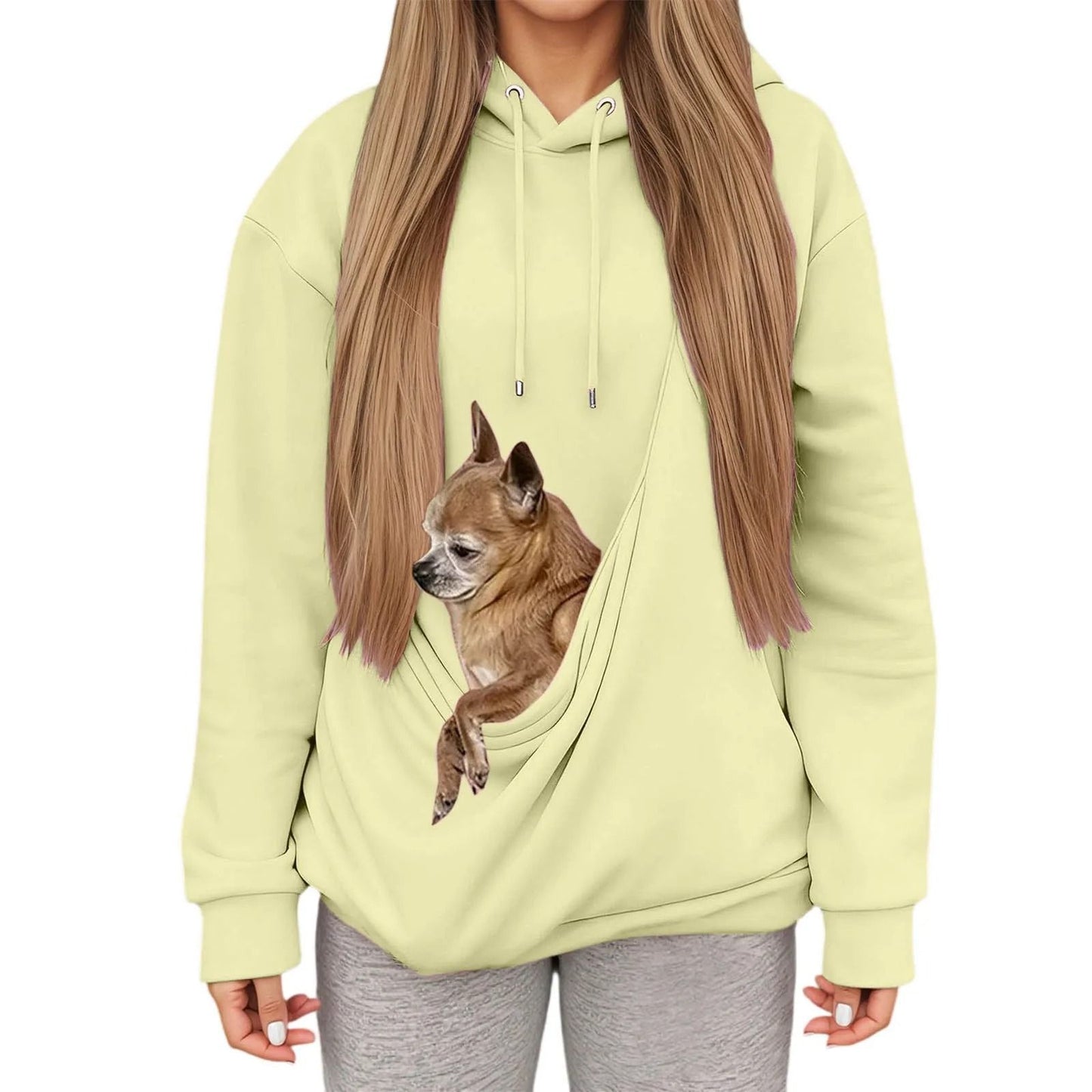 Autumn Winter Womens Hooded Sweatshirt with Pet Carrier Pocket Loose Fit Top