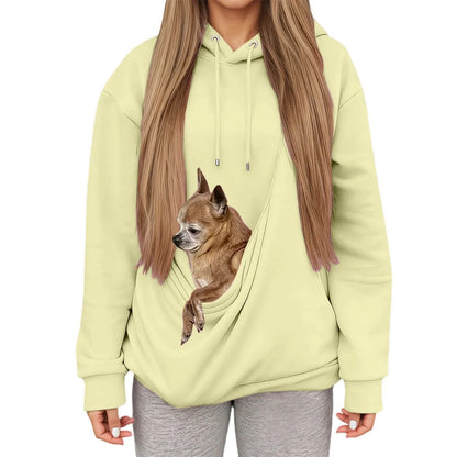 Autumn Winter Womens Hooded Sweatshirt with Pet Carrier Pocket Loose Fit Top