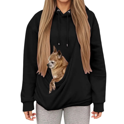 Autumn Winter Womens Hooded Sweatshirt with Pet Carrier Pocket Loose Fit Top