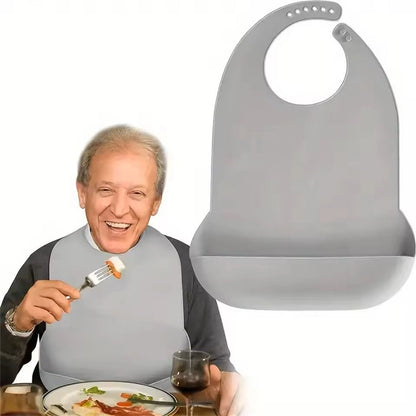 Large Silicone Adult Bib Waterproof Food Grade Bib with Pocket for Elderly Men and Women