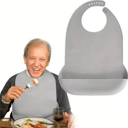 Large Silicone Adult Bib Waterproof Food Grade Bib with Pocket for Elderly Men and Women