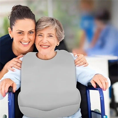 Large Silicone Adult Bib Waterproof Food Grade Bib with Pocket for Elderly Men and Women