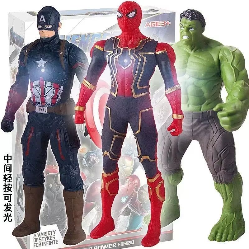 Marvel Glow Heroes Action Figure Set Spider Man, Hulk & Iron Man Mini Toys for Kids