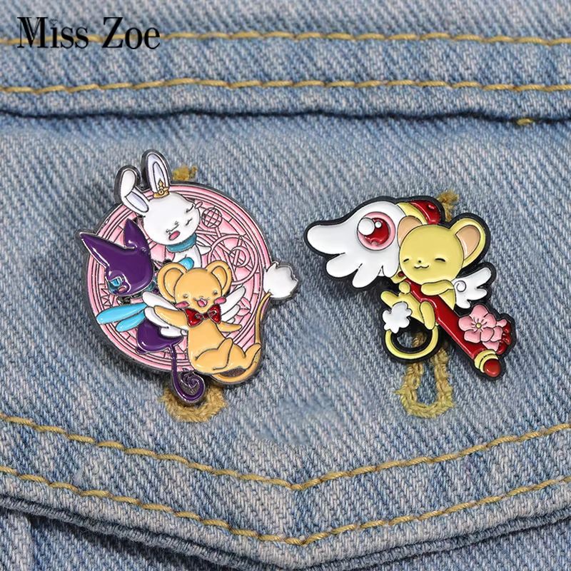 MINISO Magical Girl Enamel Pins Cute Bunny and Bear Lapel Brooch Gift Set